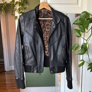 Express Black Leather Jacket with Animal Print Lining
